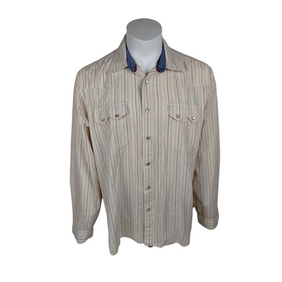 Tommy Jeans Mens XL Off White Beige Long Sleeve Button Down Pearl Snaps Western - Picture 1 of 14